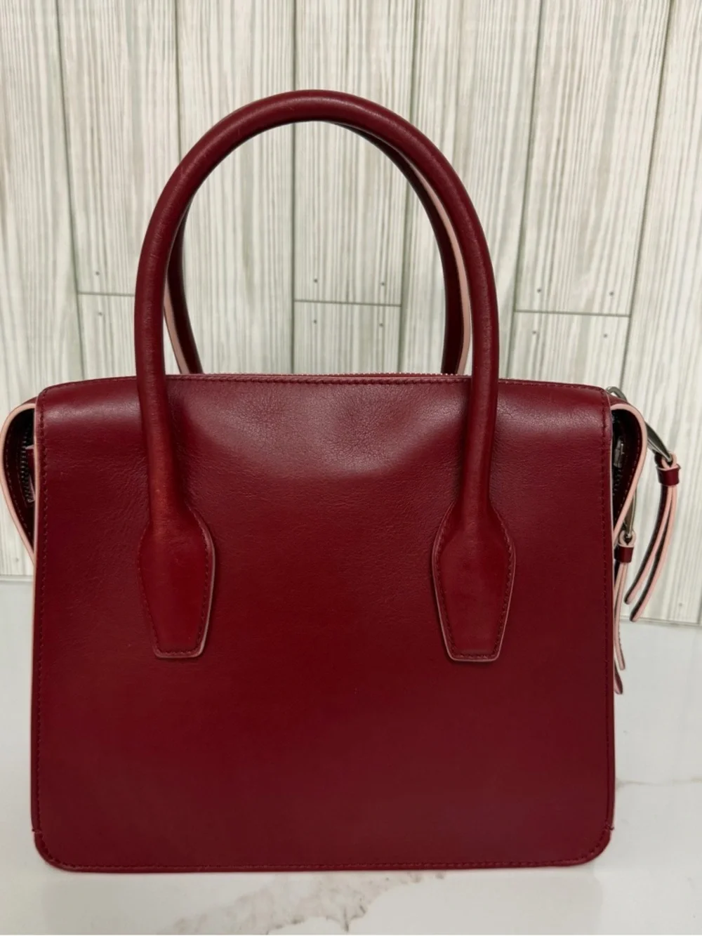 Tod’s Red Leather Satchel Top Handle Bag Double T Logo Designer Handbag